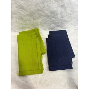 Sferra Festival Linen Hemstitch Napkins Set 3 Navy Blue 3 Lime Green 100% Linen